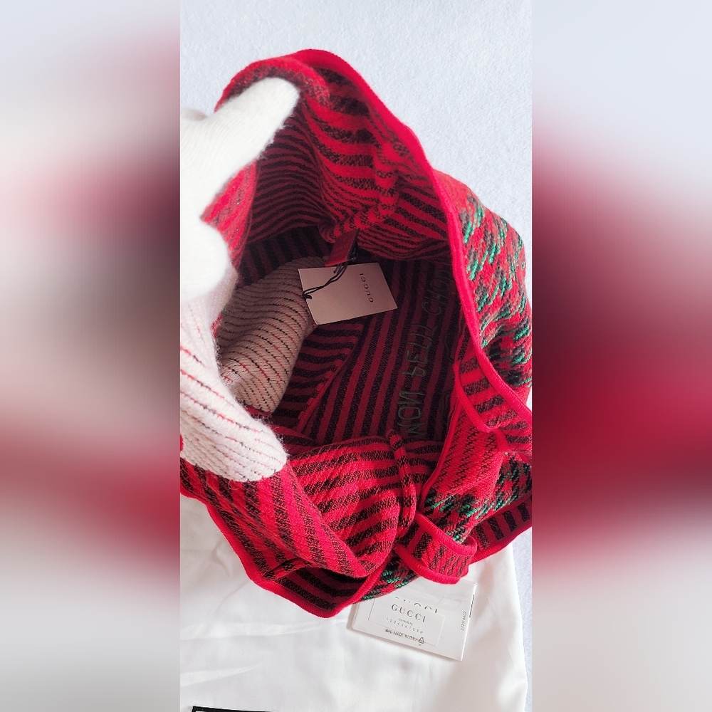 Authentic Gucci cauliflower embroidered houndstooth and stripe Wool tote bag - Picture 11 of 16